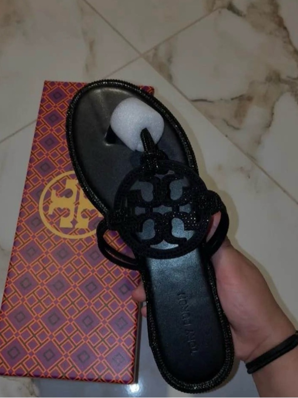 Tory Burch Black Logo Cutout Slide Sandals